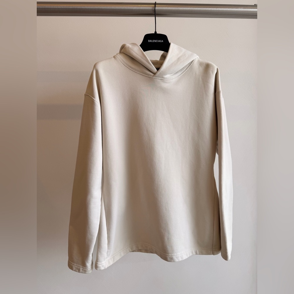 Balenciaga Garde-Robe Cotton Cream Beige Hoodie BB Logo Women Size Small